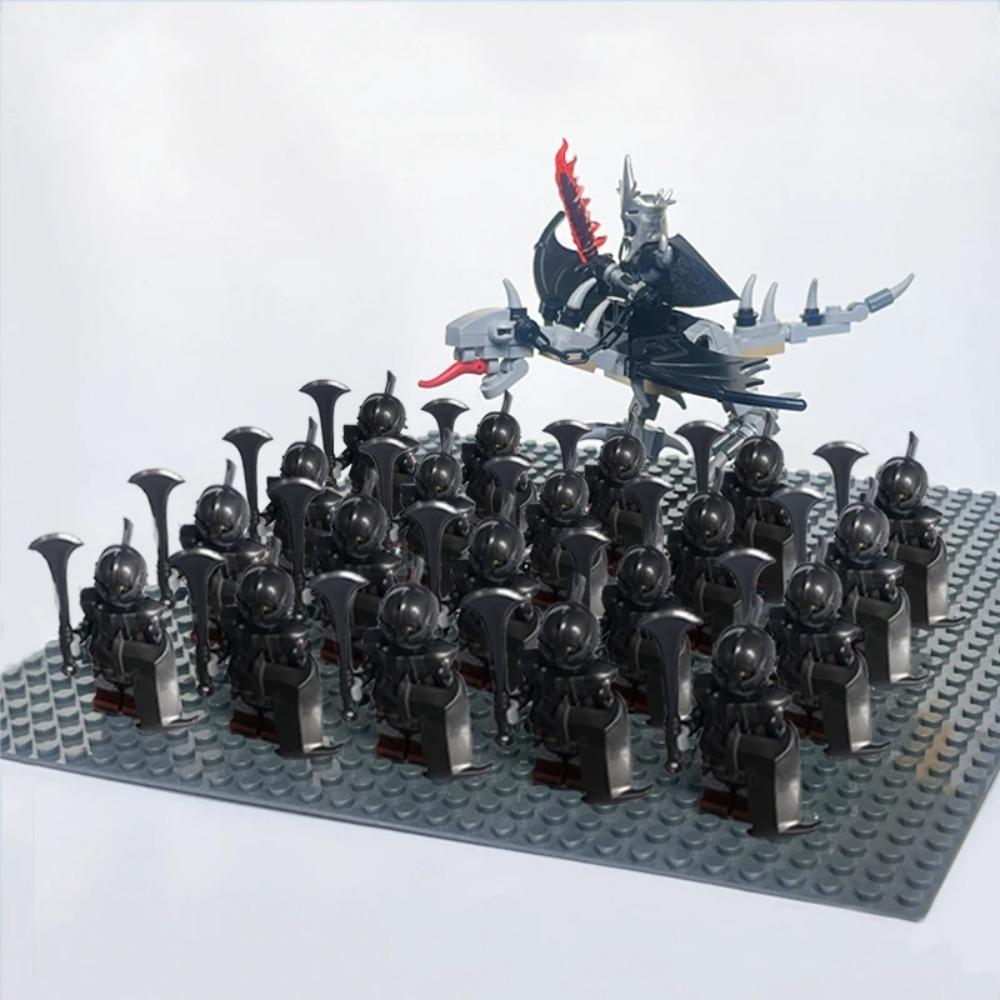 New 21Pcs Solider Uruk Hai Army Figrues King Angmar With Fell Beasts Shield Sword Bow Spear Weapons Kid Toys