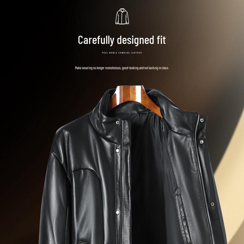 Futing Men's Winter Genuine Sheepskin Goose Down Leather Jacket