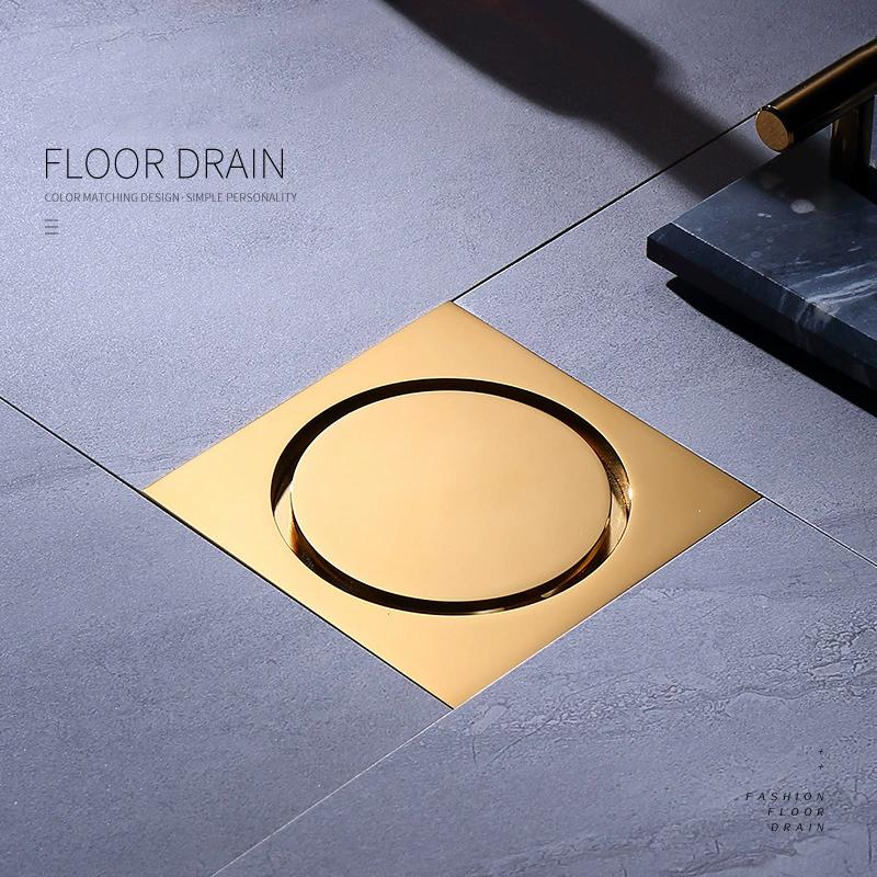 Gold Conceal Floor Drain Chrome Black Gold brass Square 10X10cm Anti-block anti-smelly Bathroom Drain accessories