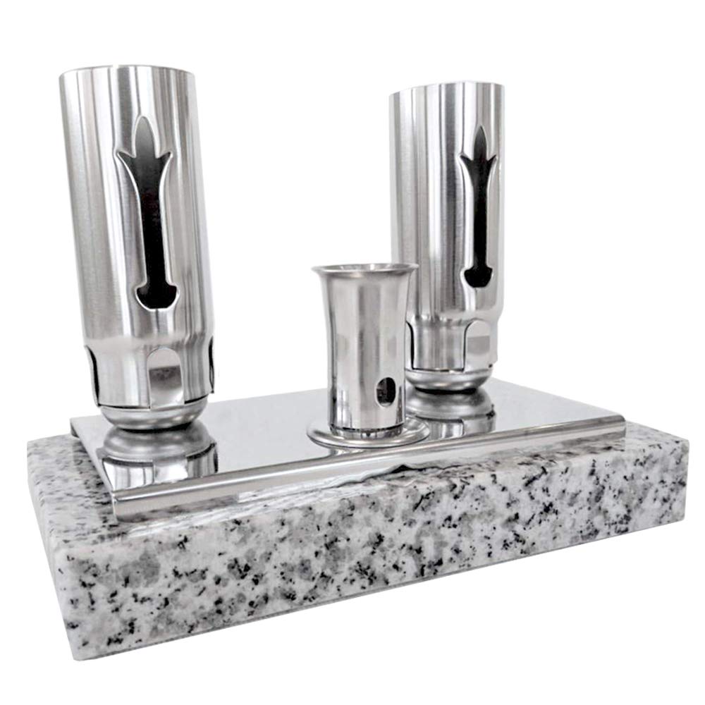 

[Graveyard Use] Incense and Candle Holder Set with Premium Granite Base. The weight of the base prevents it from tipping over or flying away, even in