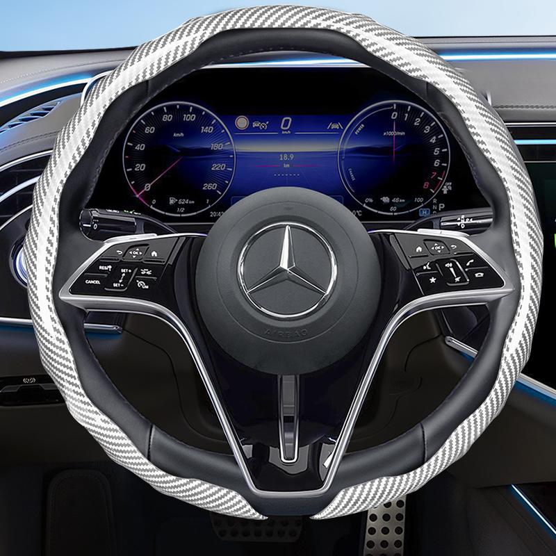 Suitable for Mercedes-Benz Carbon Fiber Texture Steering Wheel Cover Snap-On Wave-Shaped Sports Design Protective Case V G S a E C Class Gle Glc