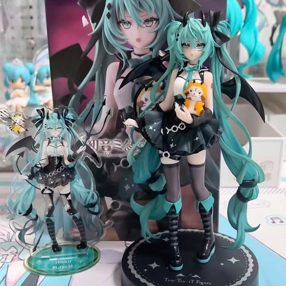 New Anime Little Devil Hatsune Miku Handmade Little Raccoon Chuyin Dark Angel Handmade PVC Model Animation Peripheral Ornaments