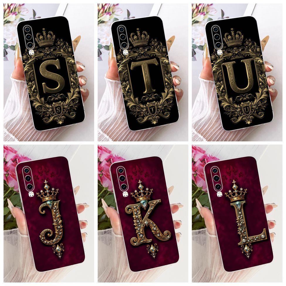 Clear For Huawei P30 ELE-L29 ELE-L09 ELE-L04 Cover For Huawei P30 Case Cool Crown Luxury A-Z Letters 2D Flat Pattern Soft Casing