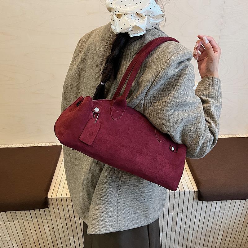 Retro Deerskin Velvet Hand-held Underarm Tote Bag Women's Autumn New Fashion Versatile Shoulder Pillow Bag