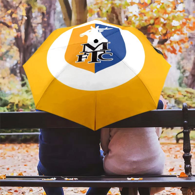 Mansfield Town Football Club Pattern, Automatic Folding Umbrella, Portable and Foldable Design, 8 Ribs, a Christmas or Birthday Gift.