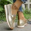 Fashion Gold Silver Metal Chain Flats Shoes Women Spring Autumn Plus Size Platform Loafers Woman Slip On Soft Bottom Casual Shoes Female