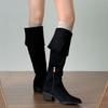 Queen Fan Black Retro Thick Heel Boots Children's Boots 2025 New Autumn Increase and Skinny Knight Boots