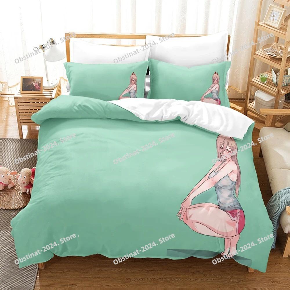 Girls Chainsaw Man Makima Bedding Set Printed Bed Set Duvet Cover Sheet Pillowcase Soft Quilt Cover Full Queen King Size