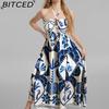 BITCED Women's Elegant Floral Print Fashion Lace-Up Halter Neck Loose-Fit Spring Dress