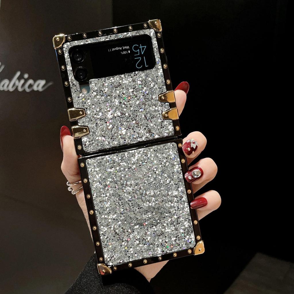 Samsung Z Flip7 Light Luxury Glitter Case: Full Coverage, Anti-fall, Flip5 Compatible, Square Design.