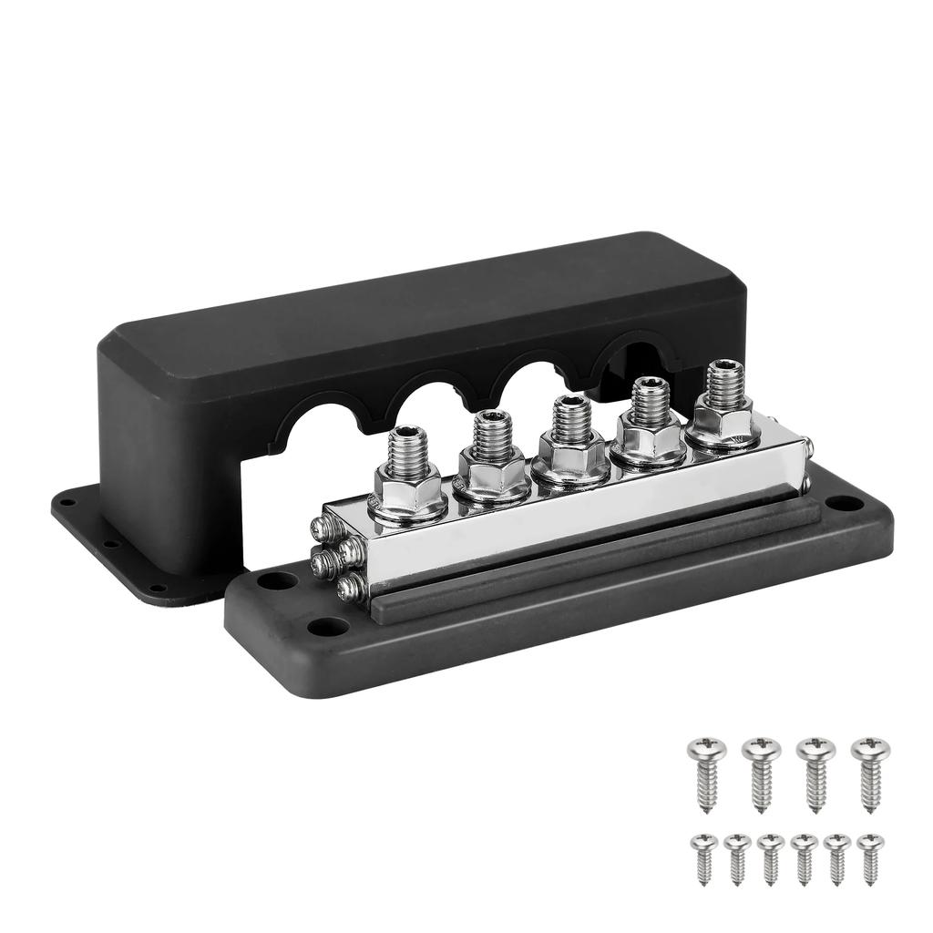 Bus Bar Terminal Block Car M10 5 Way Busbar Terminal Block Power Distribution Block For RV Car Boat Yacht Truck 600A 12V-48V DC