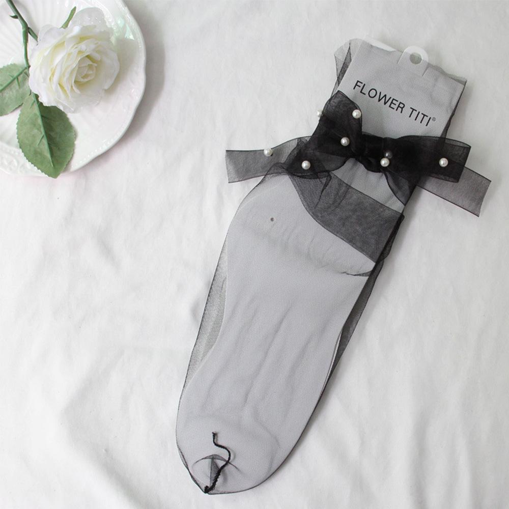 Fashion Funny Lace Up Bow Spring Chiffon Streetwear Women Socks Mesh Transparent  Socks