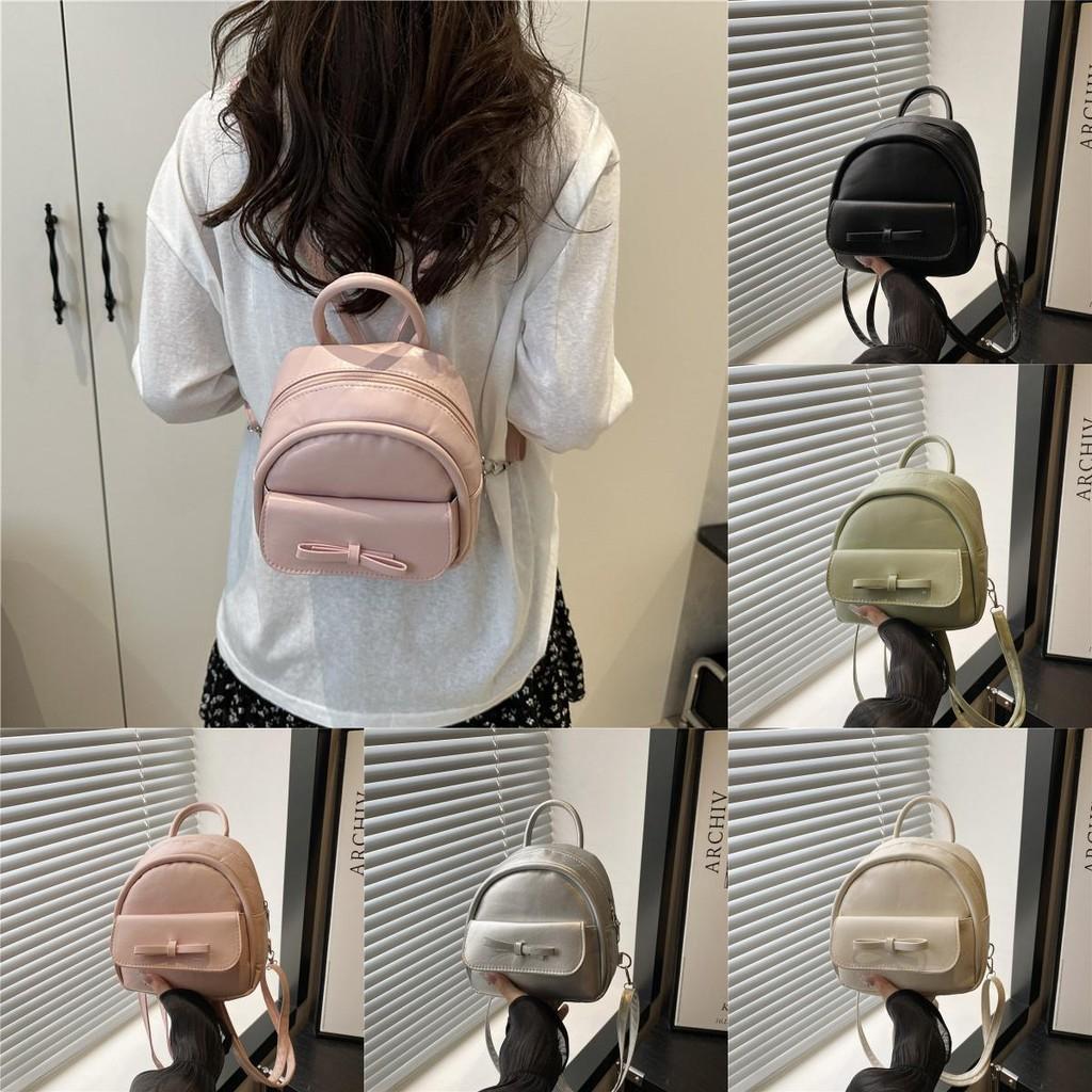 Color Solid Elegant Bow Small Designer Backpack Sewed Details Daily Bags Wear
