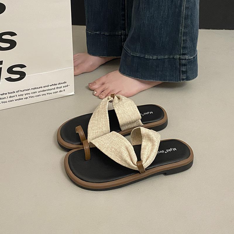 

Versatile slim-toed slippers women s outer wear new spring and summer cross-wound sandals one-word drag 40 бежевый