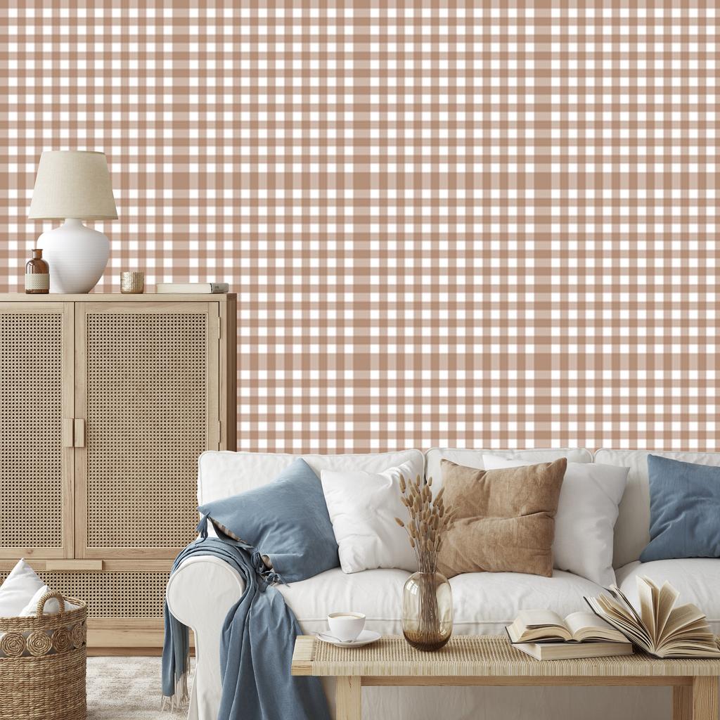 Wallpaper Fabric Pattern Beige, Light Gray and White 50x1000