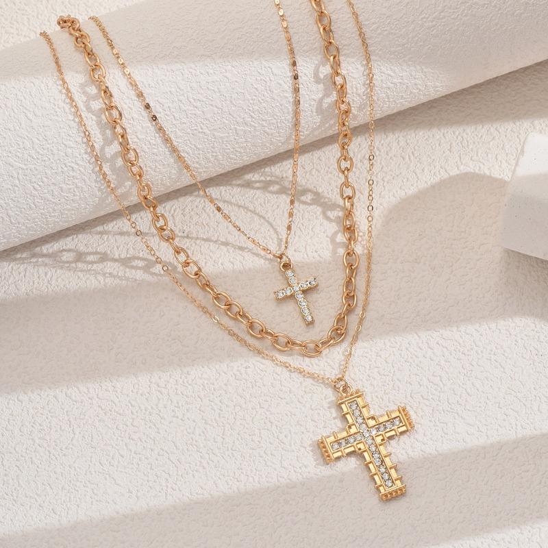 Fashion Trend Double Cross Pendant Necklace Niche Design Sweet Cool Diamond Creative Clavicle Chain