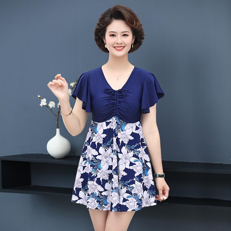 Übergröße Damen Zweiteiliger Badeanzug mit Rockteil, konservativem Druck und Bauchkontrolle für Mittelalte & Ältere, 200 lbs Kapazität