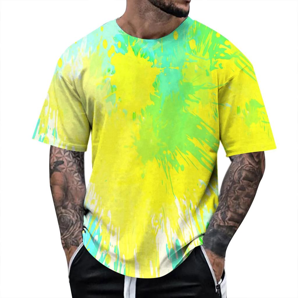 T-shirt Motif 3D Amusant d'Été Tie Dye Peinture Couleur Impression 3D T-shirt Homme Haut à Manches Courtes