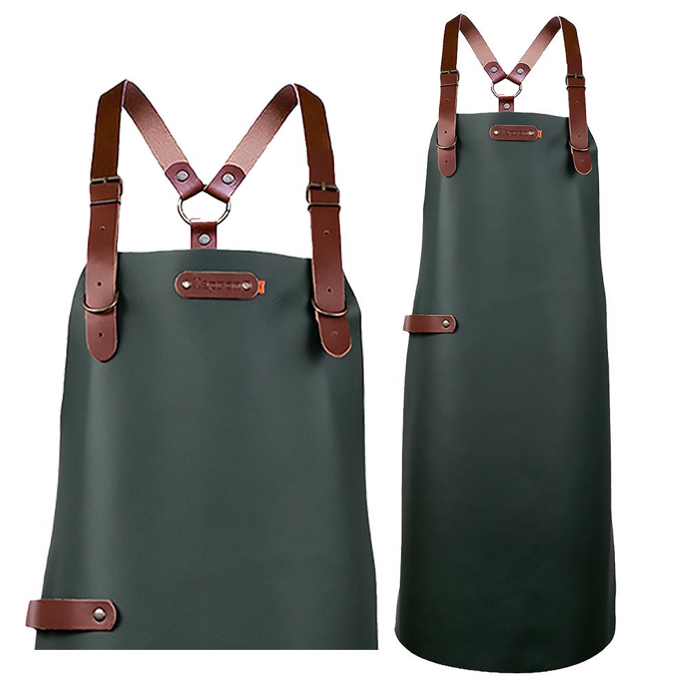Waterproof PU Leather Hanging Neck Apron - Oil-Proof BBQ & Barista Style