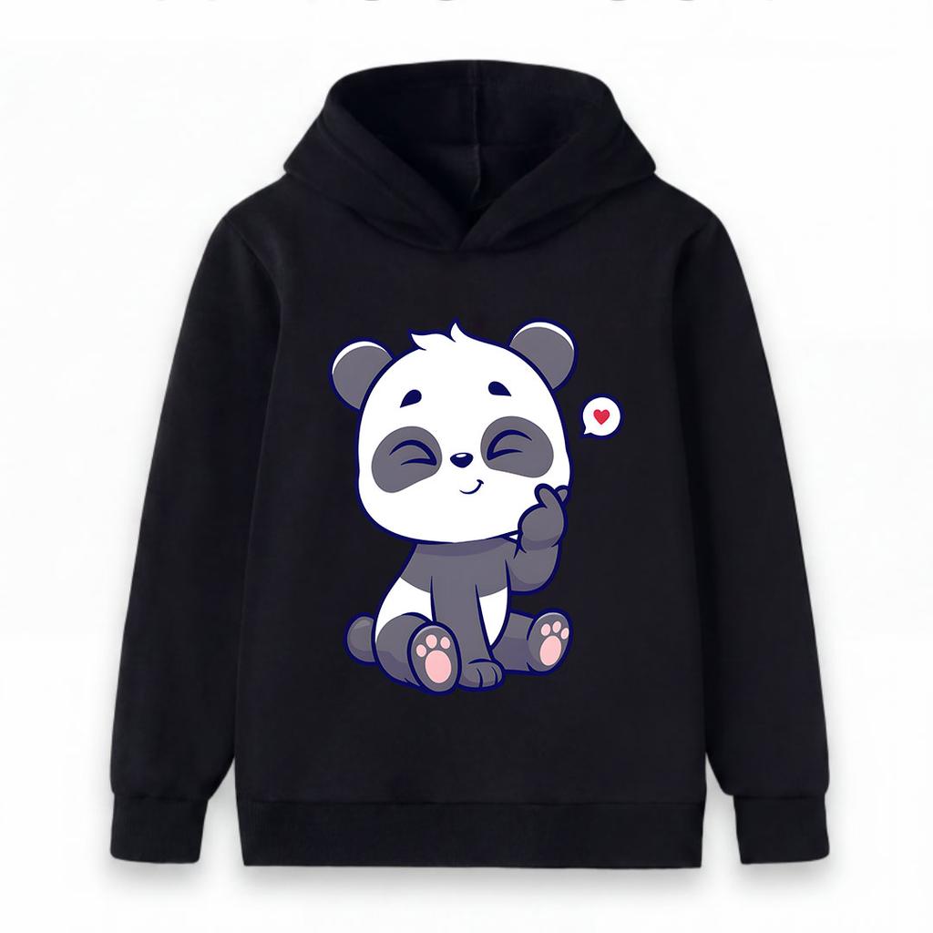 Kids Boys Girls Cute Panda Print Pullover Hoodie, Casual Soft Cozy Long Sleeve Sweatshirt with Smiling Lovely Panda Pattern for Toddler Child Daily