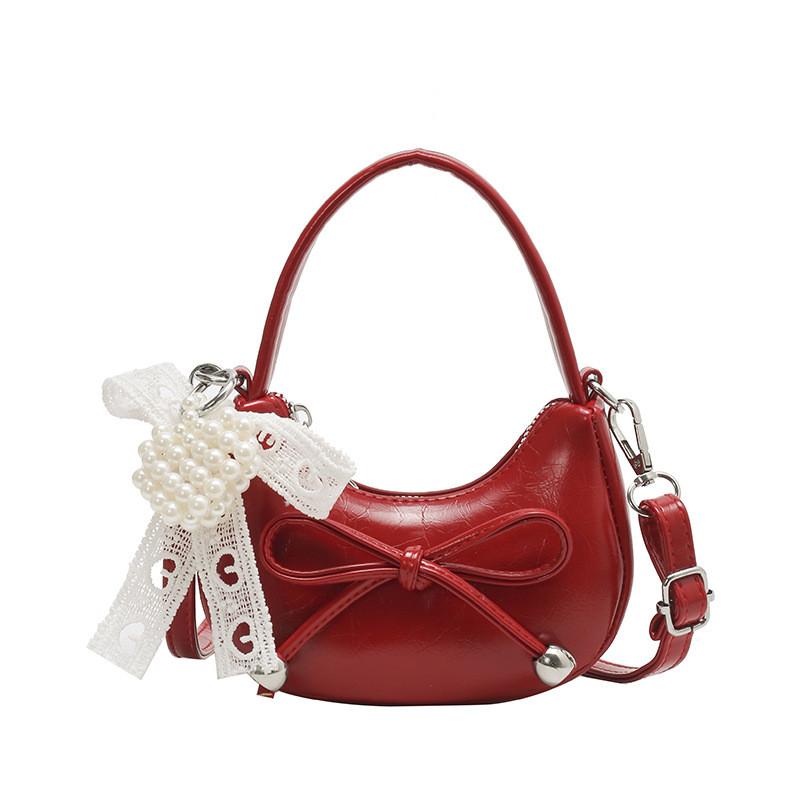 Single Purse Bow Shoulder Crossbody Bag With Pearl Pendant For Fashion Daily