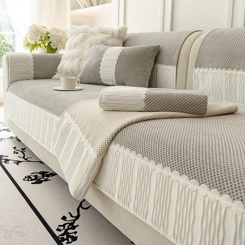 Podzimní a zimní krémový styl polštář na pohovku Čtyři roční období Univerzální kožený potah na pohovku Lehký luxusní potah Ručník Polštář High-End
