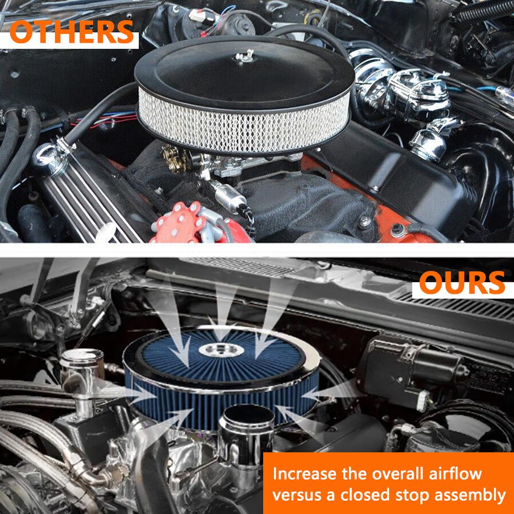 RASTP-14" x 4" Washable Round Super Flow Thru Air Cleaner Filter For 5-1/8 Carb Neck OFI177