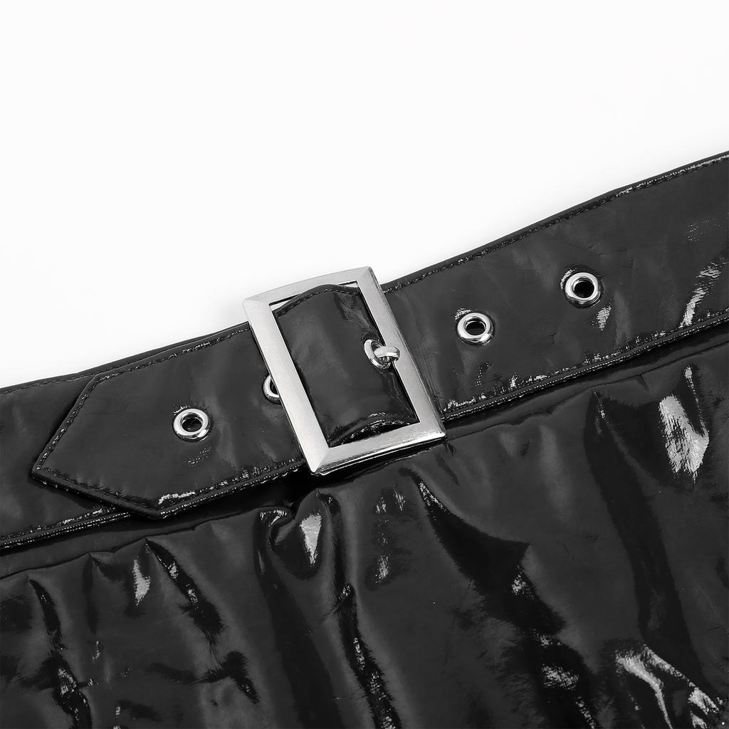Womens Patent Leather Panties Wet Look High Waist Thong Design Adjustable Back Buckle Belted Club Wear