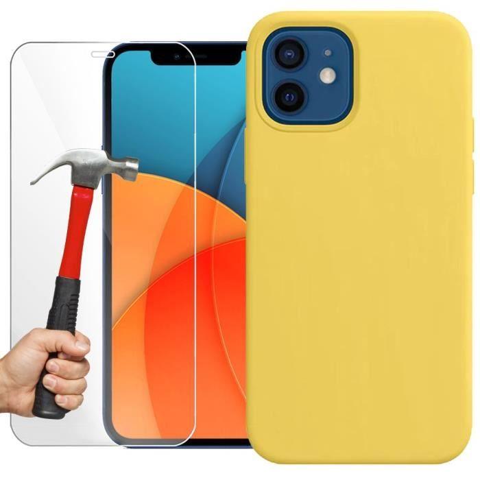 Coque de protection - E.F.Connection - pour iPhone 13 Pro Max - Silicone Jaune - Antidérapante - 2 Verres Trempés