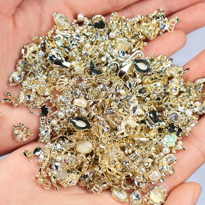 30pcs Luxury Nail Charms With Rhinestones/Pearls, Silvery Golden Nail Art Accessories, 3D Alloy Nail Art Jewelry For Nail Art Decoration