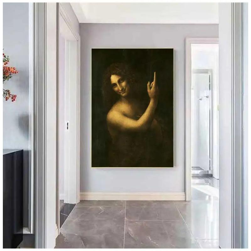 John by Leonardo da Vinci Posters and Prints Wall Art Canvas Painting for Living Room Home Decor Famous The Baptist St.