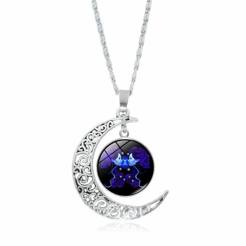 12 Constellation Necklace, Chinese Zodiac, Time Stone, Moon Glass Pendant, Christmas gift, Stocking stuffers, Valentine's Day gift, girlfriend gift