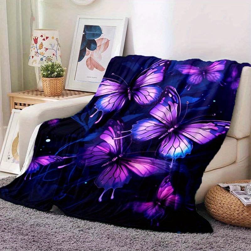 1pc Purple Butterfly Blanket For Home - Lightweight Flannel Throw For Sofa Bed Travel Camping Living Room Office Couch Chair
