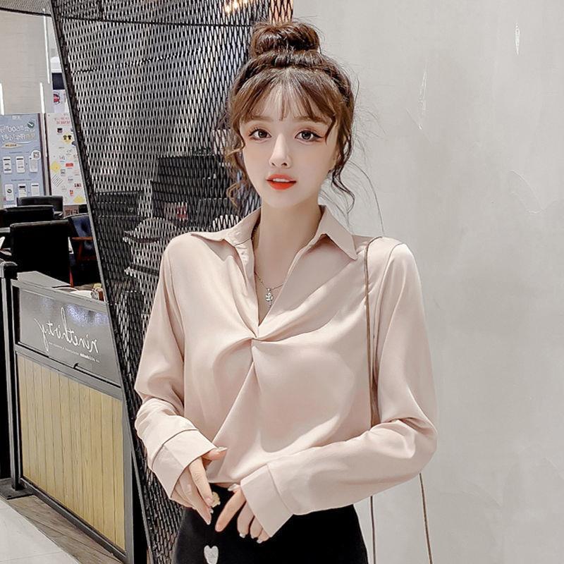 French Chiffon White Women's Retro Slim Shirt - 2024 Autumn Collection