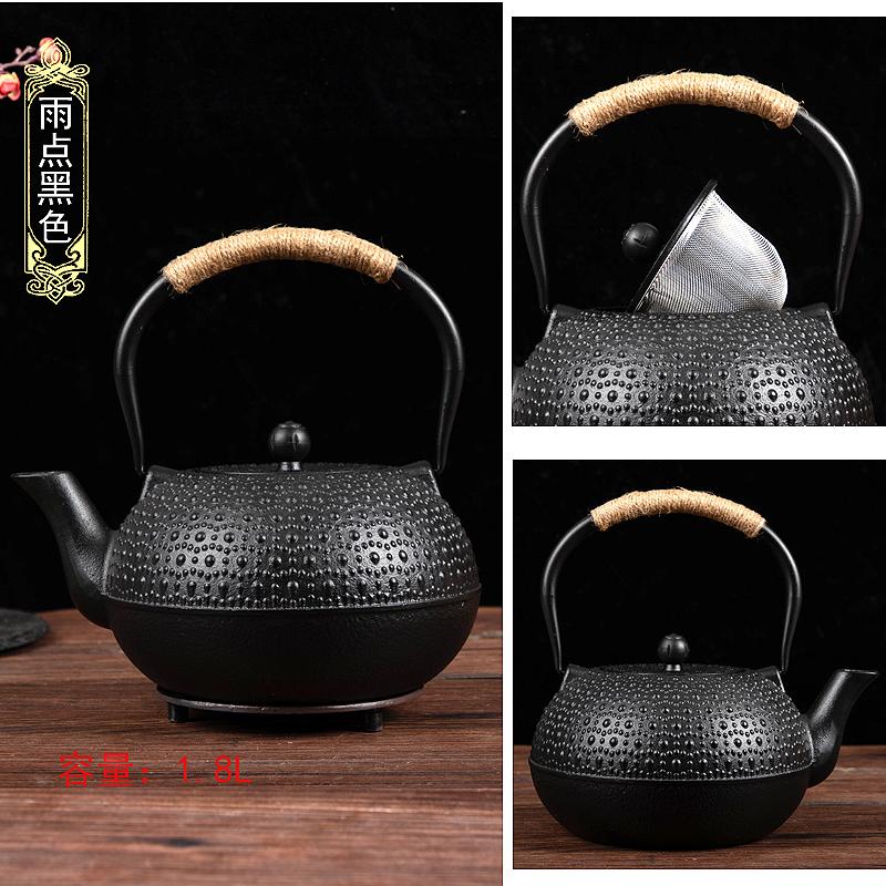 Cast Iron Boiling Teapot for Tea Brewing, Traditional Heating Water Kettle, Charcoal Stove Compatible, Rustic Black