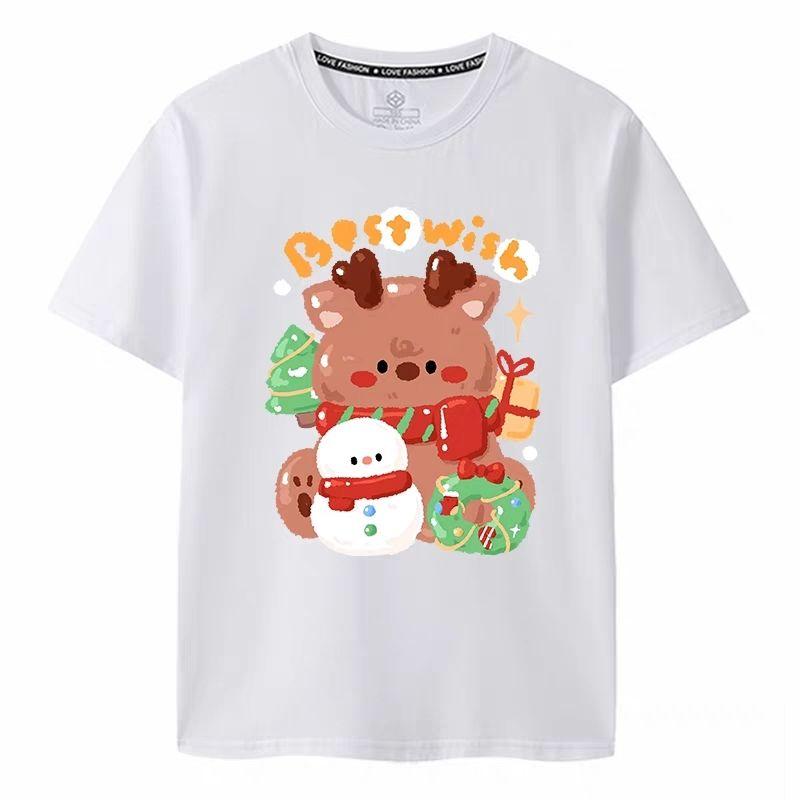 Merry Christmas Santa Claus Reindeer T-shirt Christmas Eve Men's Women's Christmas Merchandise Red Short Sleeve