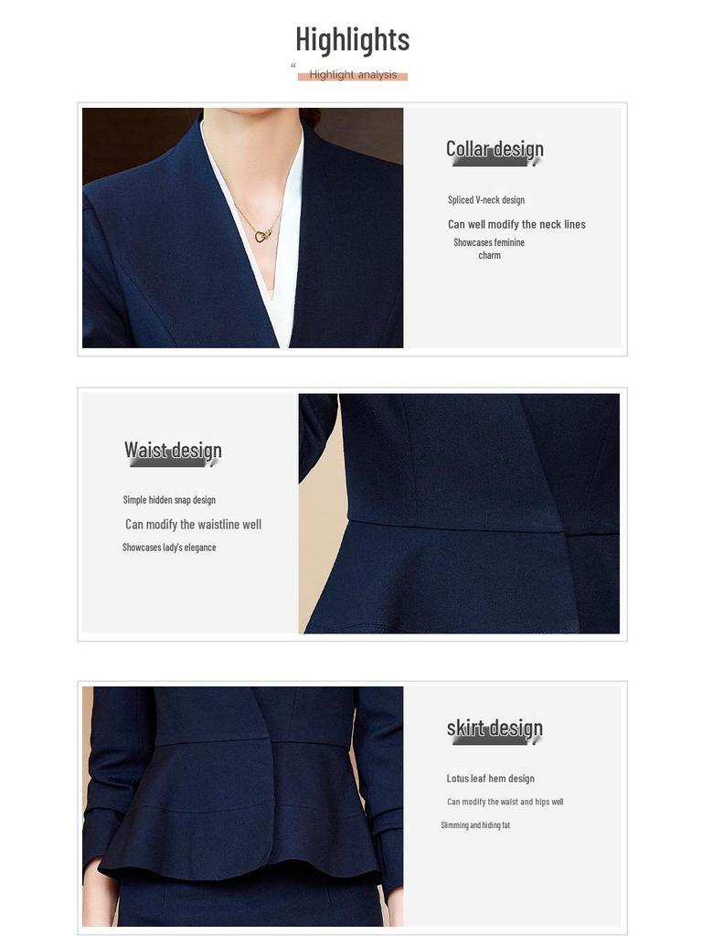 Chic Professional Women's Skirt Suit - Elegant Spring/Autumn Beauty Salon Front Desk Uniform