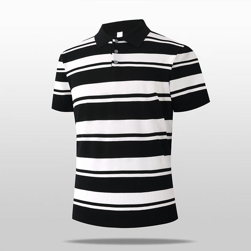 

Lapel Men s Ice Silk Striped Sweater Short-sleeved T-shirt Sweater Comfortable And Versatile Half-sleeved T-shirt Shirt Top M чорний