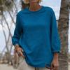 Women's Fashionable Solid Color Round Neck Long Sleeved Casual Pullover T-shirt Top