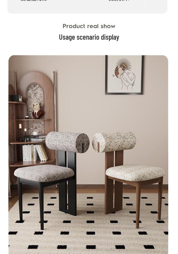 Nordic Solid Wood Dining Chair with Upholstered Soft Backrest - Cotton & Linen Fabric, Designer Style for Home or Cafe Use