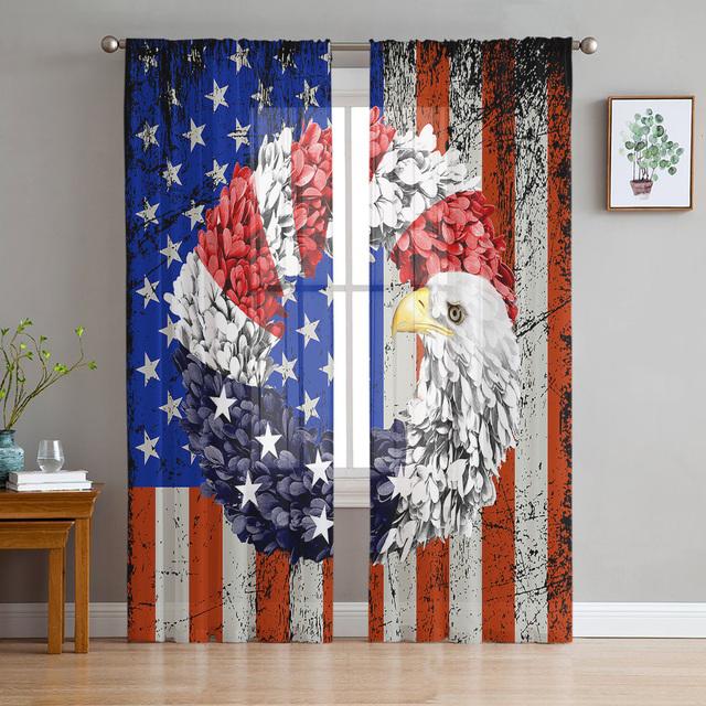 

Тюлевые шторы в горошек со звездами и флагом для гостиной, кухни, спальни, украшения, шифоновые прозрачные шторы из вуали, оконные шторы 1 PCS W100XH250cm