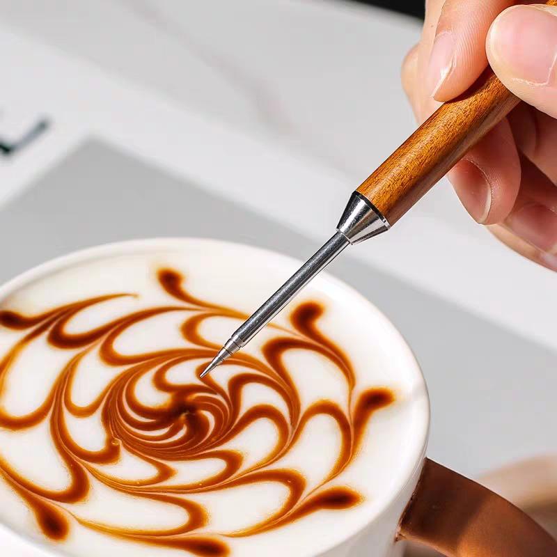 Redwood Coffee Latte Art Pen, Stainless Steel Needle Tool, Kitchen Tool, Espresso Needle, Wooden Handle