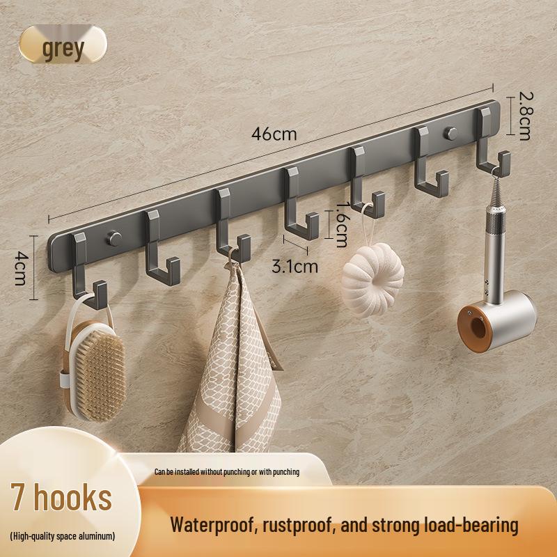 Space-Saving Aluminum Bathroom Towel Rack with Hooks for Wall or Door Mounting