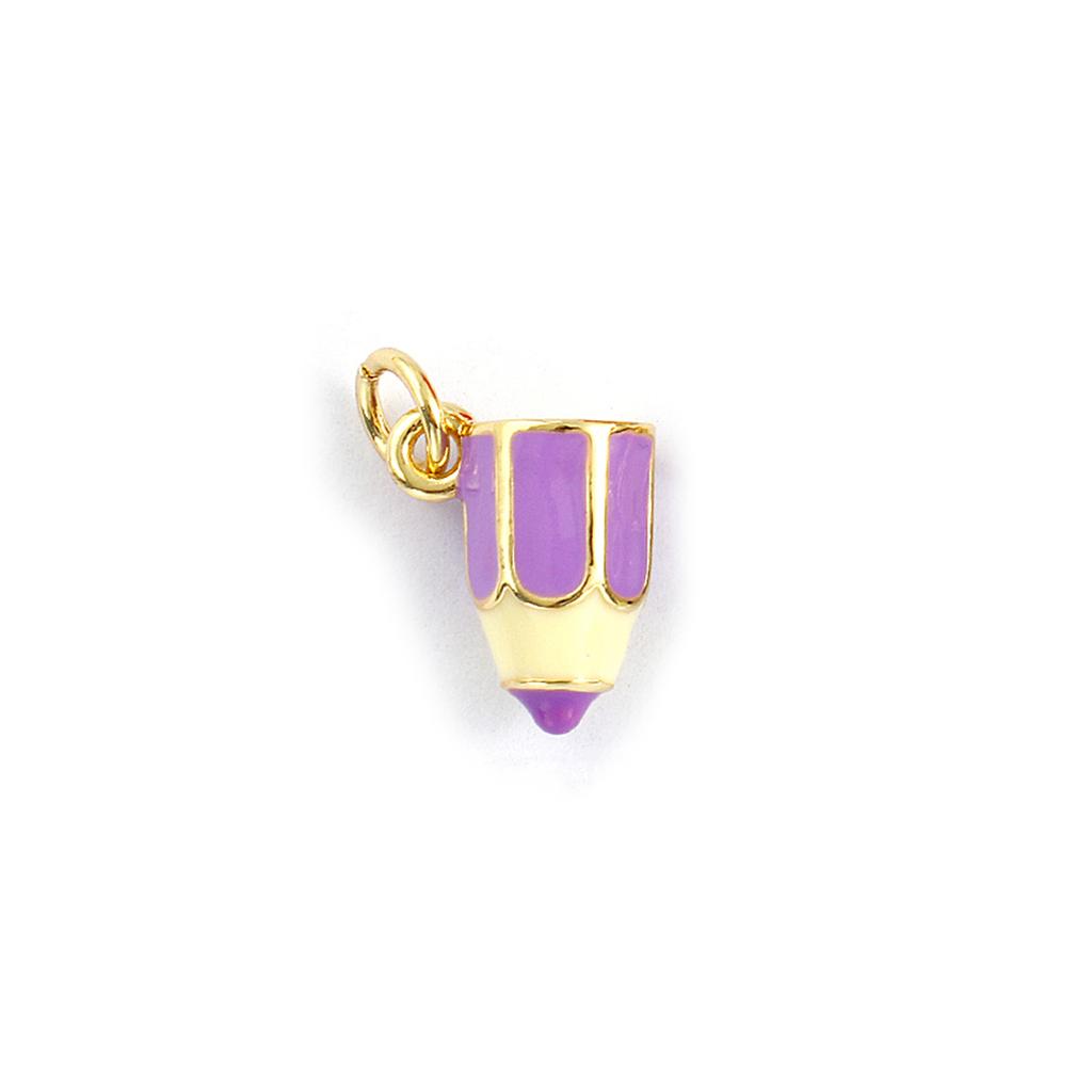 Doreen Box 1PC Brass Charms 18K Gold Plated Enamel 3D Pencil Pendants for DIY Necklace Jewelry Making 15mm x 9mm