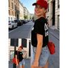Women's Front & Back Letter Print T-Shirt European American Style Casual Short Sleeve Summer Top
