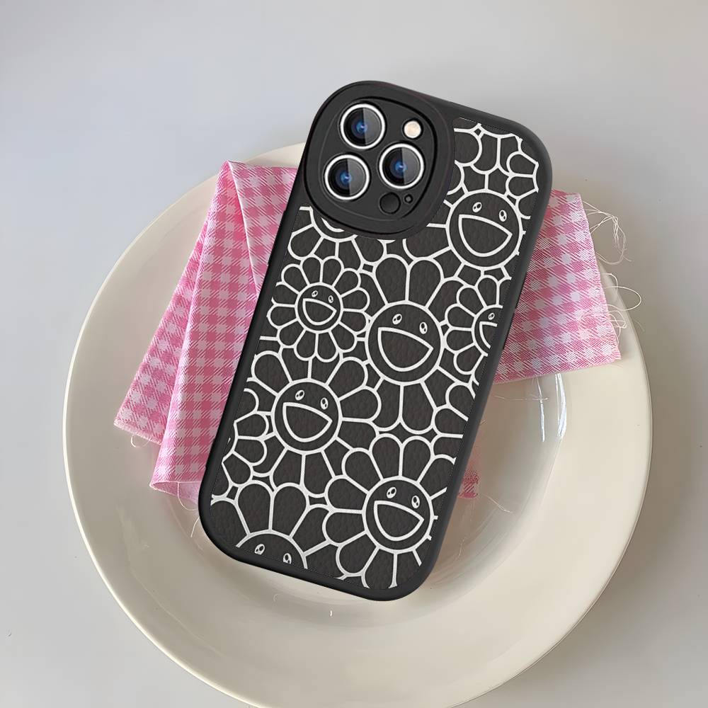 T-Takashi Flower M-Murakami Silicone Phone Case For IPhone 16 15 14 13 12 11 Pro Max Mini Leather Soft Cover