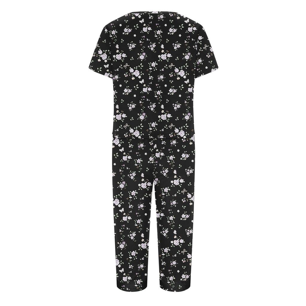2 Piece Sets For Women Short Sleeve Top And Pants With Pockets Workout Soft Floral Print Sets