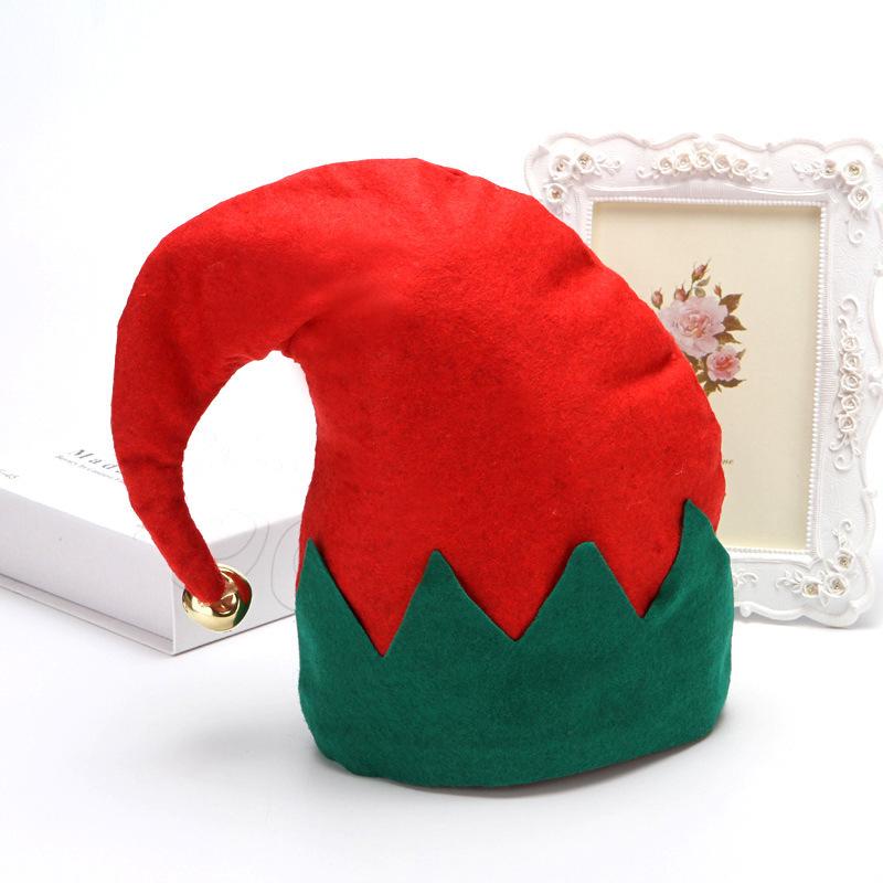 Adult & Child Non-woven Elf Christmas Hat with Bells - Red & Green