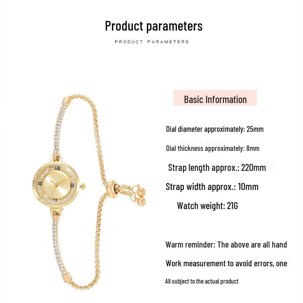 Elegant Petite Quicksand Water Diamond Bracelet Watch with Bangle, Perfect for College Students