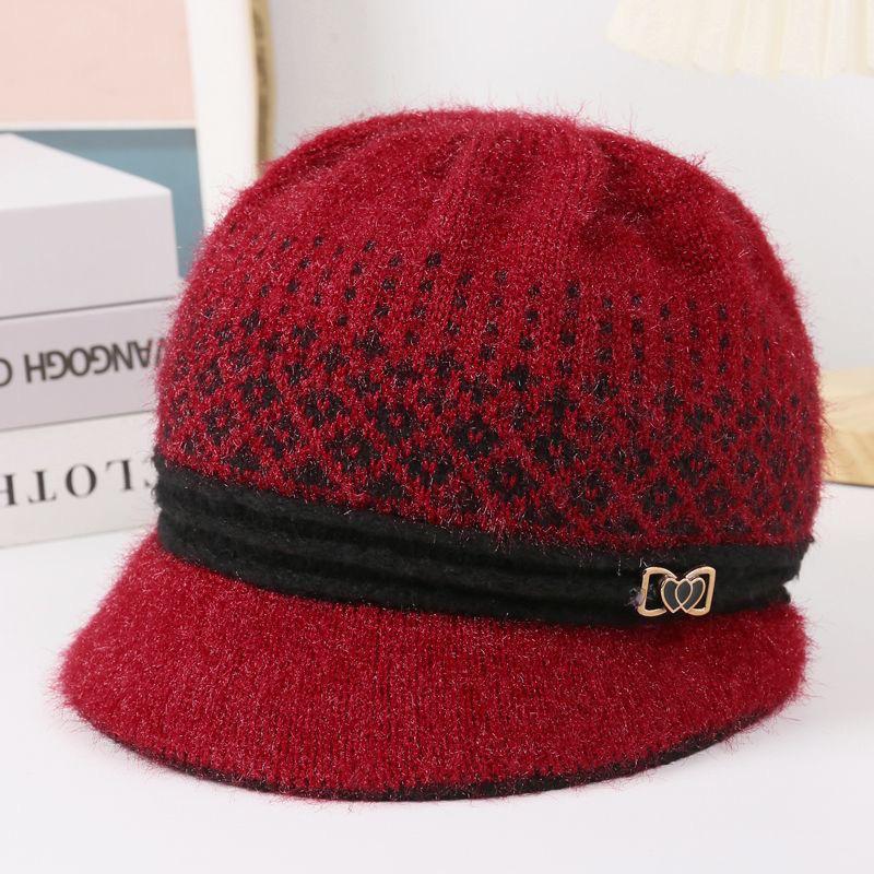 Mom's Winter Fleece-Lined Knitted Basin Hat for Elderly Women